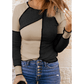 Lola Black Irregular Color Block Seaming Trim Rib Knit Top