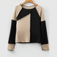 Lola Black Irregular Color Block Seaming Trim Rib Knit Top