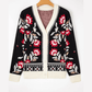 Teresa Black Floral Print Buttoned Front V Neck Knit Cardigan