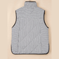 Nycole Black Stripe Contrast Trim Snap Button Collared Winter Vest