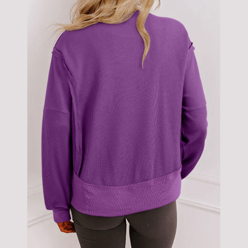 Clydie Orchid Mist Raw Seam Patchwork Ribbed Drop Shoulder Sweatshirt