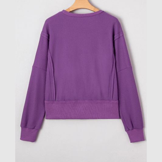 Clydie Orchid Mist Raw Seam Patchwork Ribbed Drop Shoulder Sweatshirt