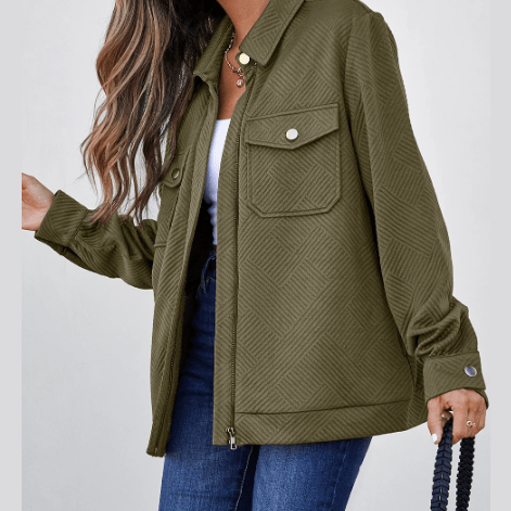 Jacqueline Green Zip Up Button Flap Pocket Shirt Collar Jackets
