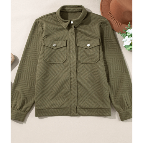 Jacqueline Green Zip Up Button Flap Pocket Shirt Collar Jackets