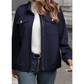 Jacqueline Navy Zip Up Button Flap Pocket Shirt Collar Jackets