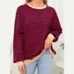 Adilynn Red Stripe Contrast Ribbed Trim Crossed Stitch Drop Shoulder Sweatshirt
