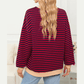 Adilynn Red Stripe Contrast Ribbed Trim Crossed Stitch Drop Shoulder Sweatshirt