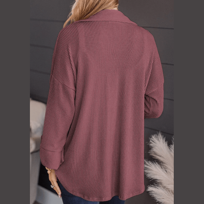 Albie Mauve Roll Tab Sleeve Ribbed Cording Shacket