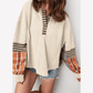 Jenny Parchment Waffle Stripe Plaid Patchwork Henley Knit Top