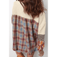 Jenny Parchment Waffle Stripe Plaid Patchwork Henley Knit Top