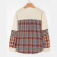 Jenny Parchment Waffle Stripe Plaid Patchwork Henley Knit Top