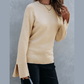 Charidy Parchment Textured Knit Split Cuff Drop Shoulder Loose Sweater