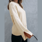 Charidy Parchment Textured Knit Split Cuff Drop Shoulder Loose Sweater