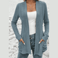 Corrin Stone Blue Ribbed Open Front Knitted Top with Pockets