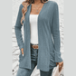 Corrin Stone Blue Ribbed Open Front Knitted Top with Pockets