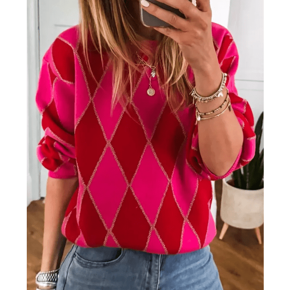 Laurent Glitter Rhombus Pattern Knit Casual Sweater