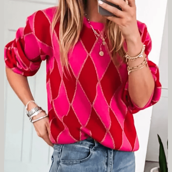 Laurent Glitter Rhombus Pattern Knit Casual Sweater