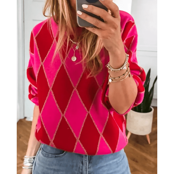 Laurent Glitter Rhombus Pattern Knit Casual Sweater