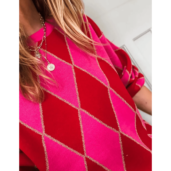 Laurent Glitter Rhombus Pattern Knit Casual Sweater