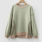 Getty Green Color Block Mix Texture Waffle Patchwork Oversize Sweatshirt