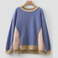 Getty Blue Color Block Mix Texture Waffle Patchwork Oversize Sweatshirt