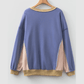 Getty Blue Color Block Mix Texture Waffle Patchwork Oversize Sweatshirt