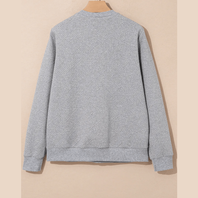 Ebba Grey Trendy Textured Half Zip Loose Sweatshirt