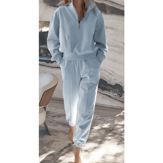 Everlee Sky Blue Half Zip up Pullover Active Top and Joggers Set