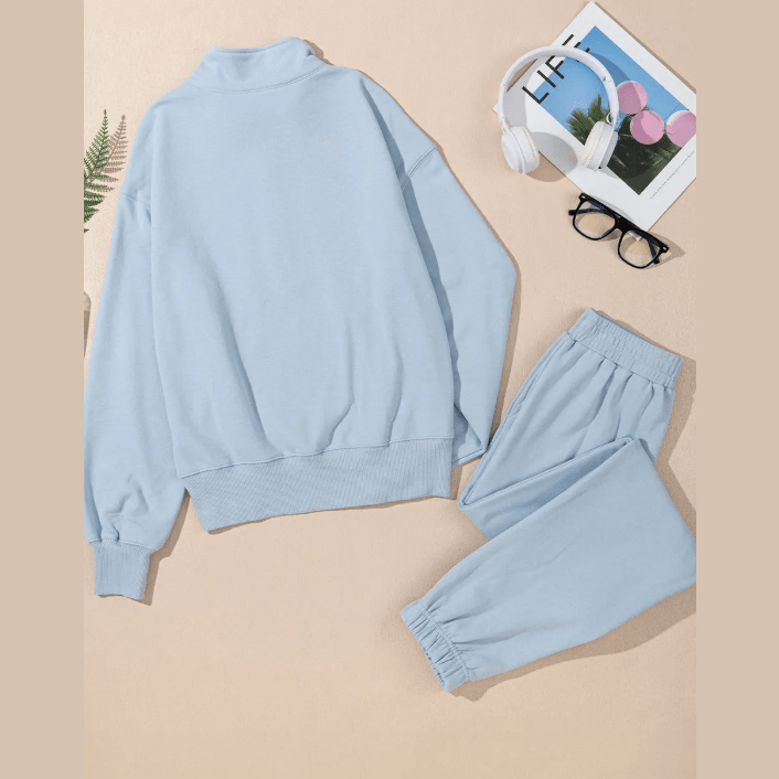 Everlee Sky Blue Half Zip up Pullover Active Top and Joggers Set
