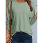 Farin Light Green Shirred Cuffs Solid Long Sleeve T Shirt