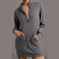 Gab Grey Zip Up Collared Ribbed Patchwork Sweatshirt Dress with Pockets
