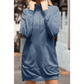 Gab Blue Zip Up Collared Ribbed Patchwork Sweatshirt Dress with Pockets