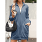 Gab Blue Zip Up Collared Ribbed Patchwork Sweatshirt Dress with Pockets