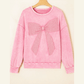 Sachi Pink Mineral Wash Big Bow Patchwork Pullover Sweatshirt