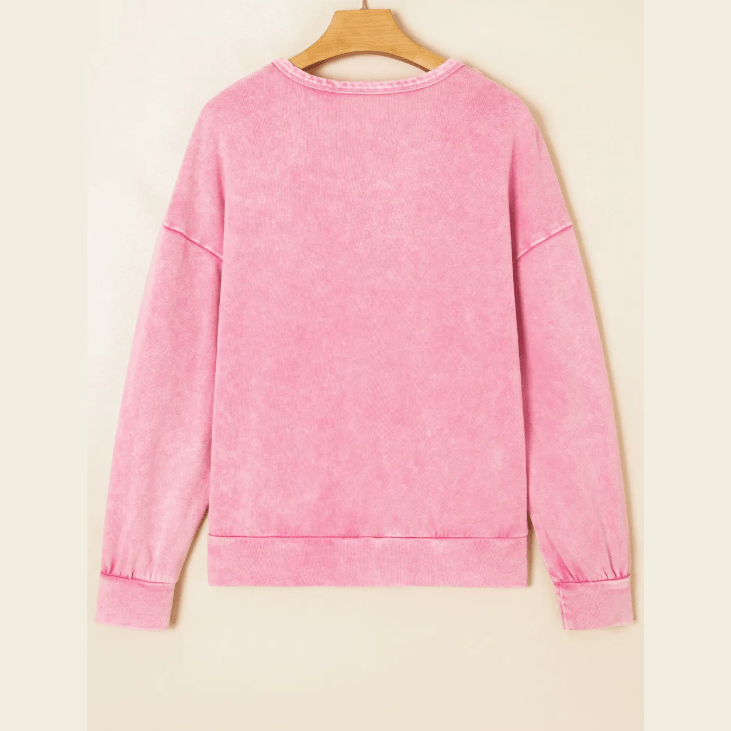 Sachi Pink Mineral Wash Big Bow Patchwork Pullover Sweatshirt