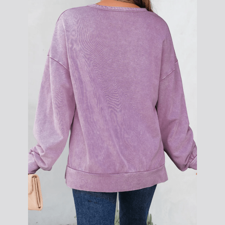 Sachi Orchid Mineral Wash Big Bow Patchwork Pullover Sweatshirt