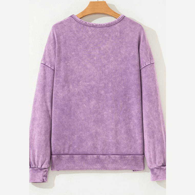 Sachi Orchid Mineral Wash Big Bow Patchwork Pullover Sweatshirt