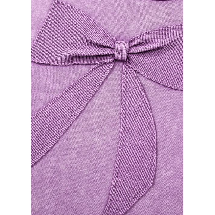 Sachi Orchid Mineral Wash Big Bow Patchwork Pullover Sweatshirt