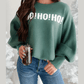 Green HO HO HO MERRY CHRISTMAS Drop Shoulder Loose Sweater
