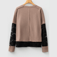 Jorja French Beige Sheer Lace Patchwork Casual Long Sleeve Tee