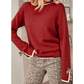 Aliza Red Leopard Bow Decor Split Cuff Contrast Trim Sweater