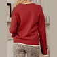Aliza Red Leopard Bow Decor Split Cuff Contrast Trim Sweater