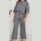 Tatina Grey Contrast Trim Half Sleeve Top Drawstring Pants Loose 2pcs Sweater Suit