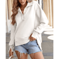 Aria White Buttoned Collared Raw Detail High Low Baggy Sweatshirt with Slits