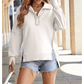 Aria White Buttoned Collared Raw Detail High Low Baggy Sweatshirt with Slits
