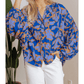 Gaya Blue Floral Print Batwing Sleeve Buttoned Loose Fit Shirt