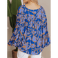 Gaya Blue Floral Print Batwing Sleeve Buttoned Loose Fit Shirt