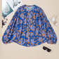 Gaya Blue Floral Print Batwing Sleeve Buttoned Loose Fit Shirt
