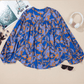 Gaya Blue Floral Print Batwing Sleeve Buttoned Loose Fit Shirt