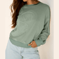 Amaya Green Raw Edge Flower Patch Drop Shoulder Casual Top